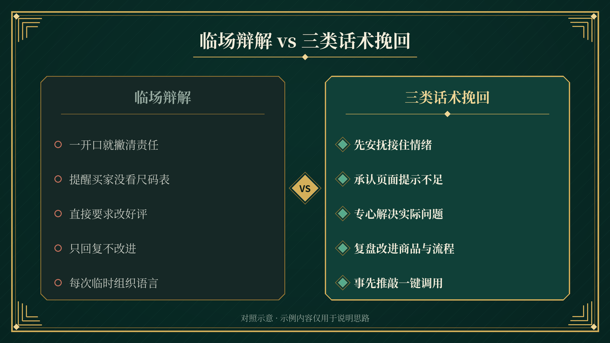 临场辩解与用易歪歪单机版三类话术挽回中差评的处理对照示意