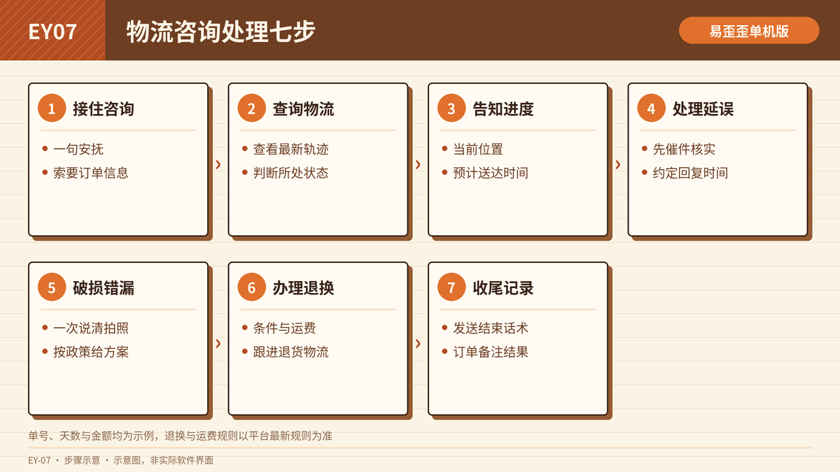 物流咨询从查件到收尾记录的七个处理步骤示意图