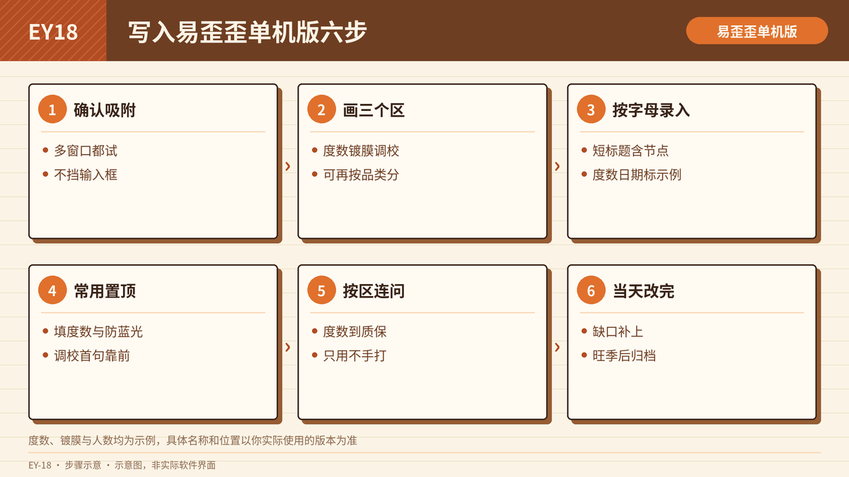 把眼镜验光批注写入易歪歪单机版的六个步骤示意图