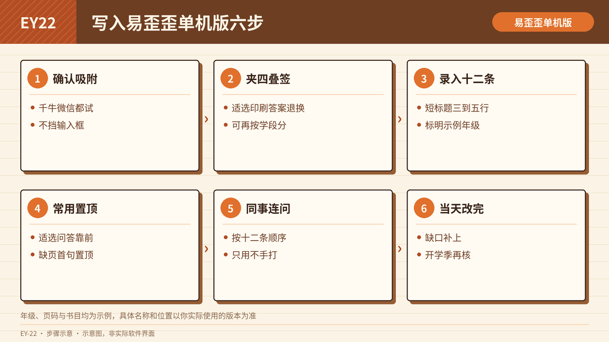 把十二张教辅书签写入易歪歪单机版的六个步骤示意图