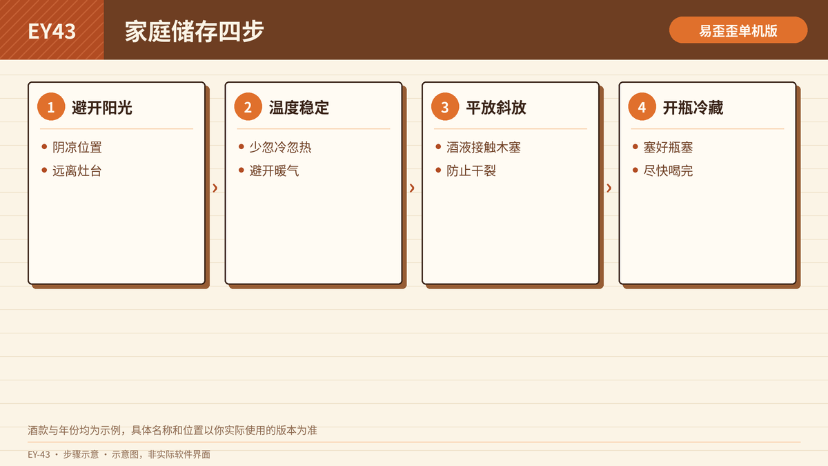 葡萄酒家庭储存方法的步骤示意图